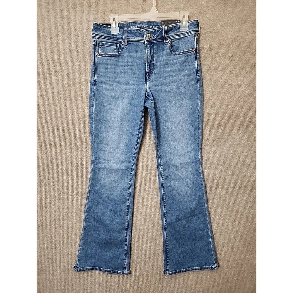 American Eagle Kick Boot Jeans Womens 29 8 Short Blue Next Level Stretch NEW